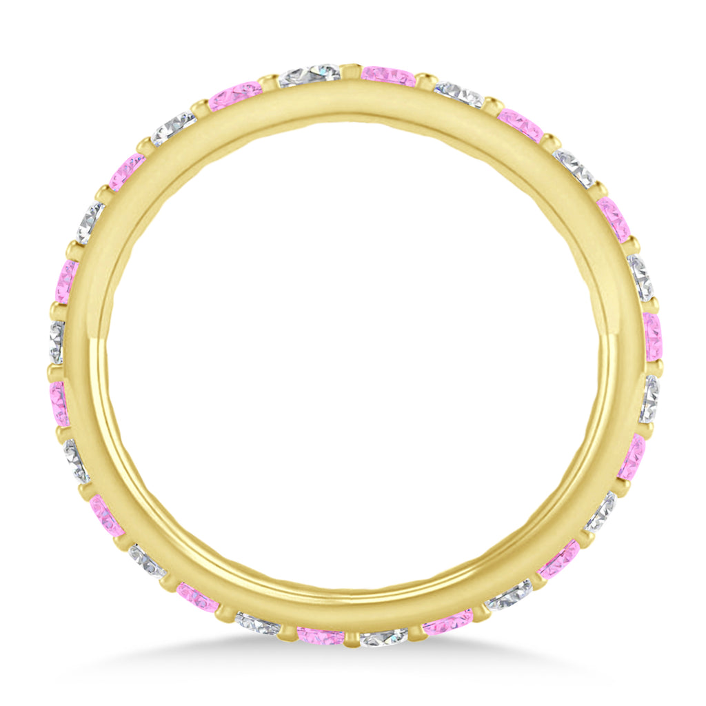 Diamond & Pink Sapphire Eternity Wedding Band 14k Yellow Gold (0.87ct)