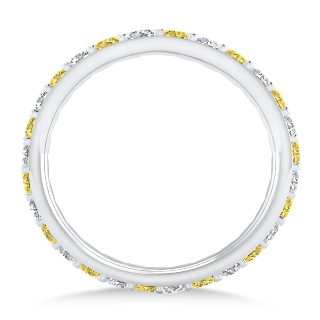 Yellow & White Diamond Eternity Wedding Band 14k White Gold (0.87ct)