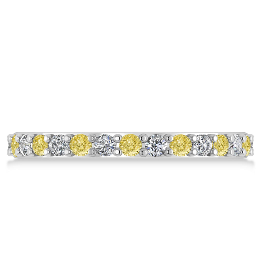 Yellow & White Diamond Eternity Wedding Band 14k White Gold (0.87ct)