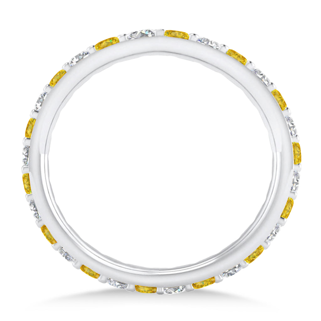 Diamond & Yellow Sapphire Eternity Wedding Band 14k White Gold (0.87ct)