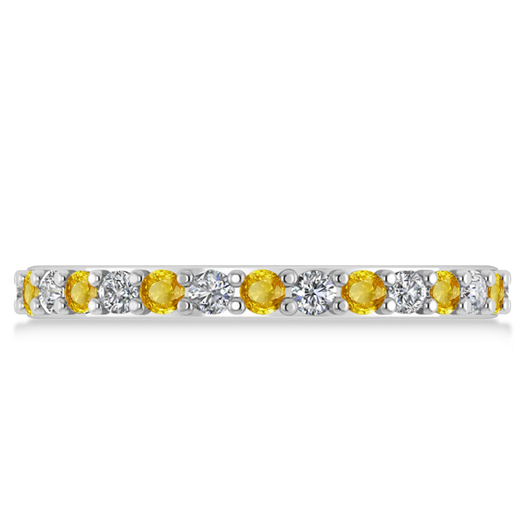 Diamond & Yellow Sapphire Eternity Wedding Band 14k White Gold (0.87ct)