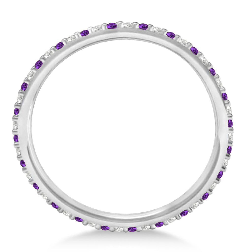 Petite Diamond & Amethyst Eternity Wedding Band 14k White Gold (0.25ct)