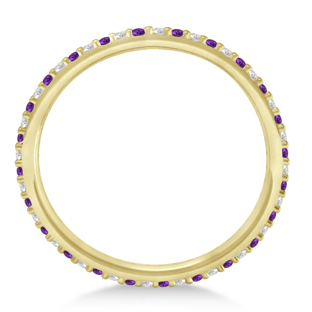 Petite Diamond & Amethyst Eternity Wedding Band 14k Yellow Gold (0.25ct)