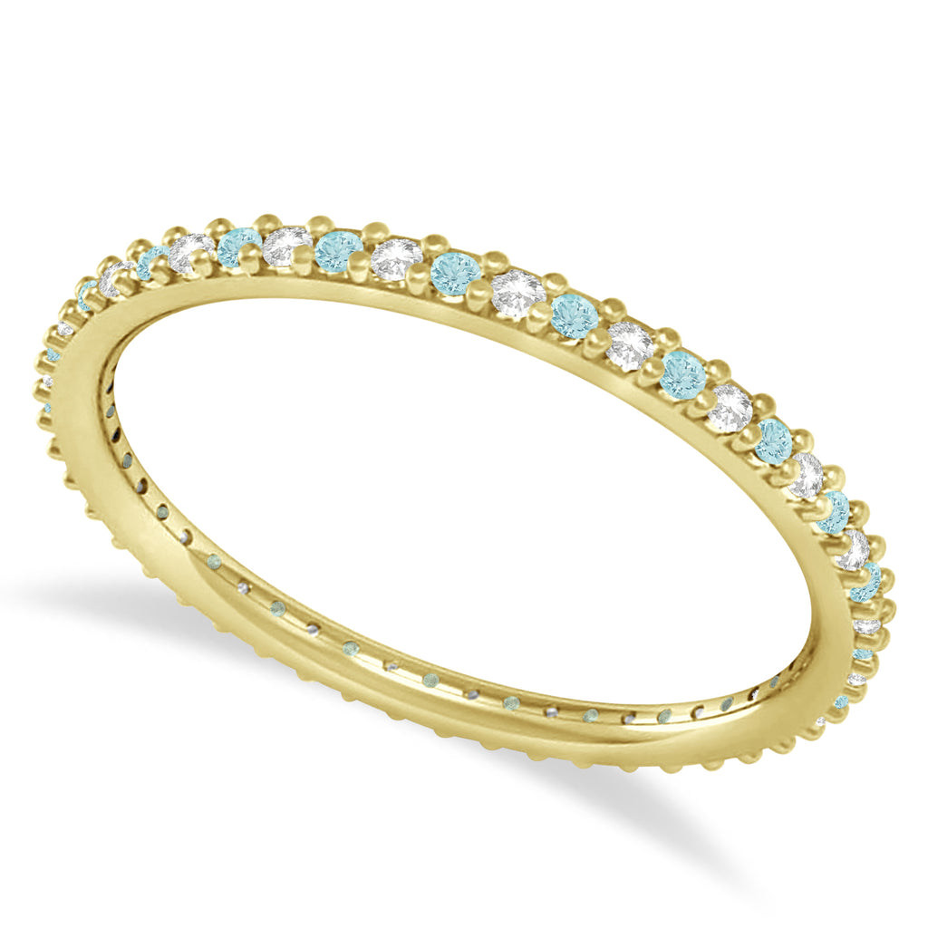 Petite Diamond & Aquamarine Eternity Wedding Band 14k Yellow Gold (0.25ct)