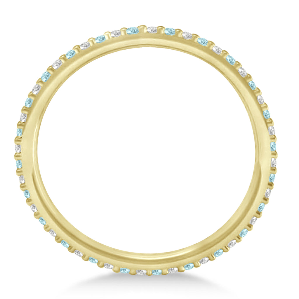 Petite Diamond & Aquamarine Eternity Wedding Band 14k Yellow Gold (0.25ct)