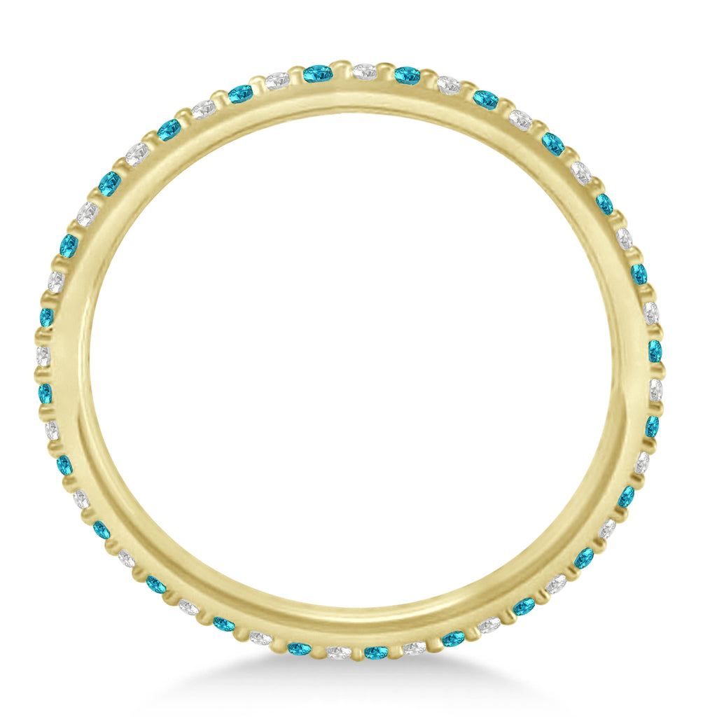 Petite Blue & White Diamond Eternity Wedding Band 14k Yellow Gold (0.25ct)