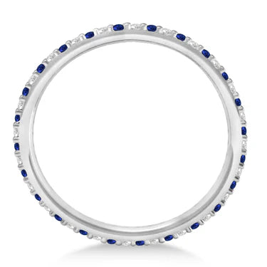 Diamond & Blue Sapphire Eternity Wedding Band 14k White Gold (0.25ct)