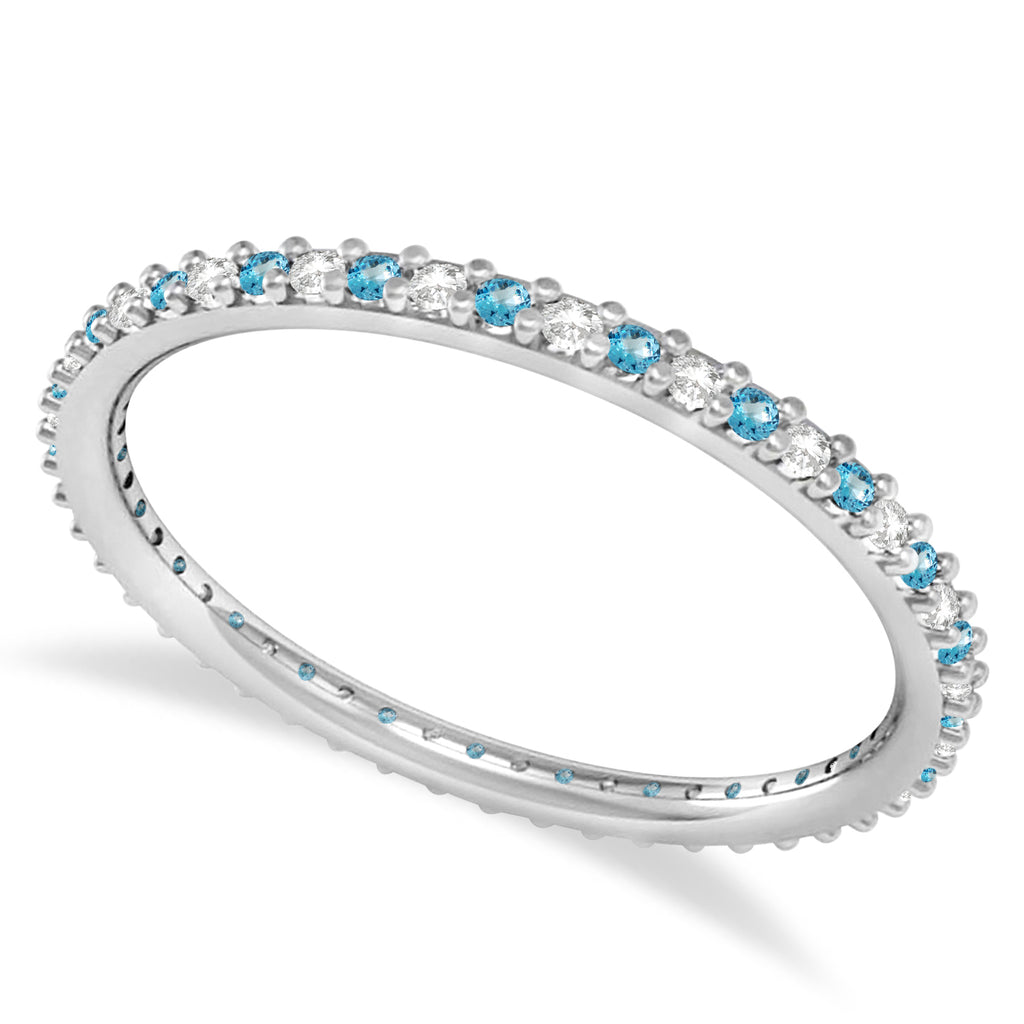 Petite Diamond & Blue Topaz Eternity Wedding Band 14k White Gold (0.25ct)