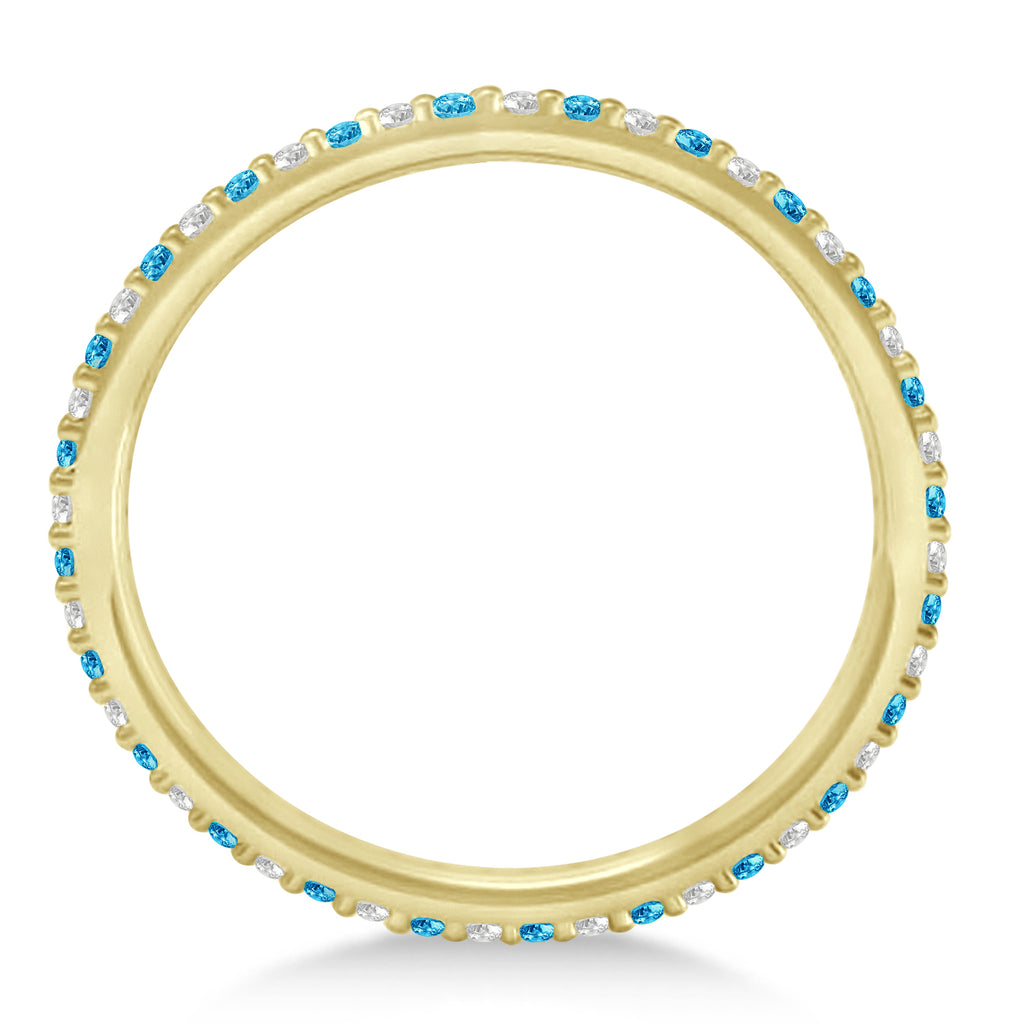 Petite Diamond & Blue Topaz Eternity Wedding Band 14k Yellow Gold (0.25ct)