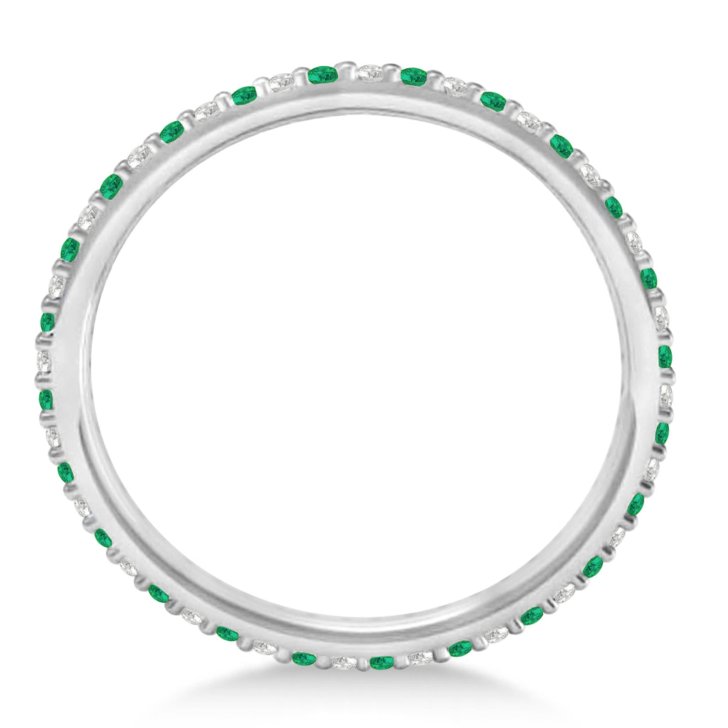 Petite Diamond & Emerald Eternity Wedding Band 14k White Gold (0.25ct)