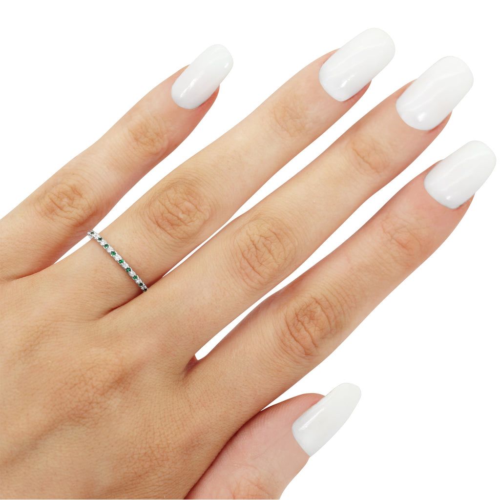 Petite Diamond & Emerald Eternity Wedding Band 14k White Gold (0.25ct)
