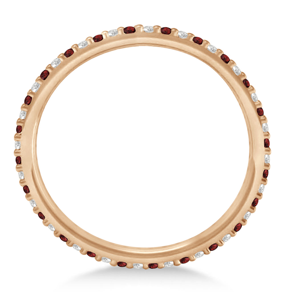 Petite Diamond & Garnet Eternity Wedding Band 14k Rose Gold (0.25ct)