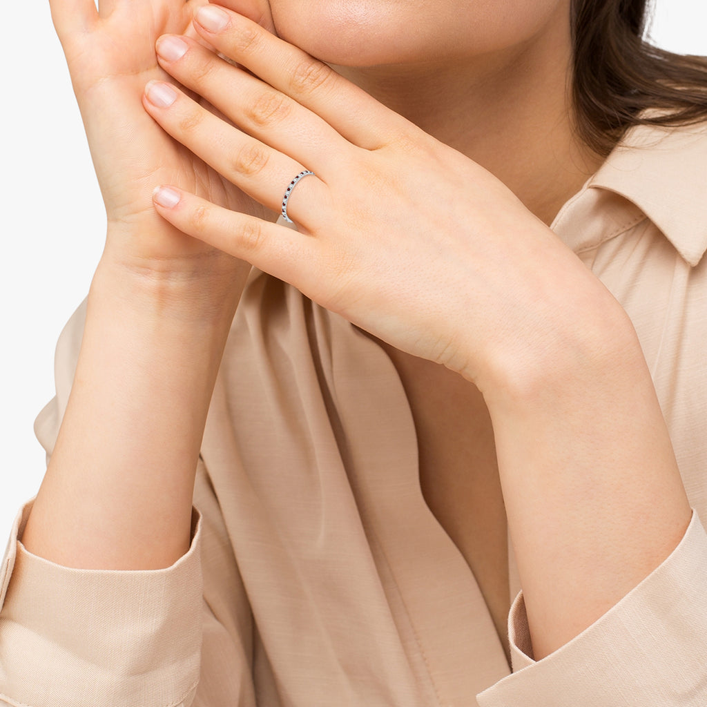 Petite Diamond & Garnet Eternity Wedding Band 14k White Gold (0.25ct)