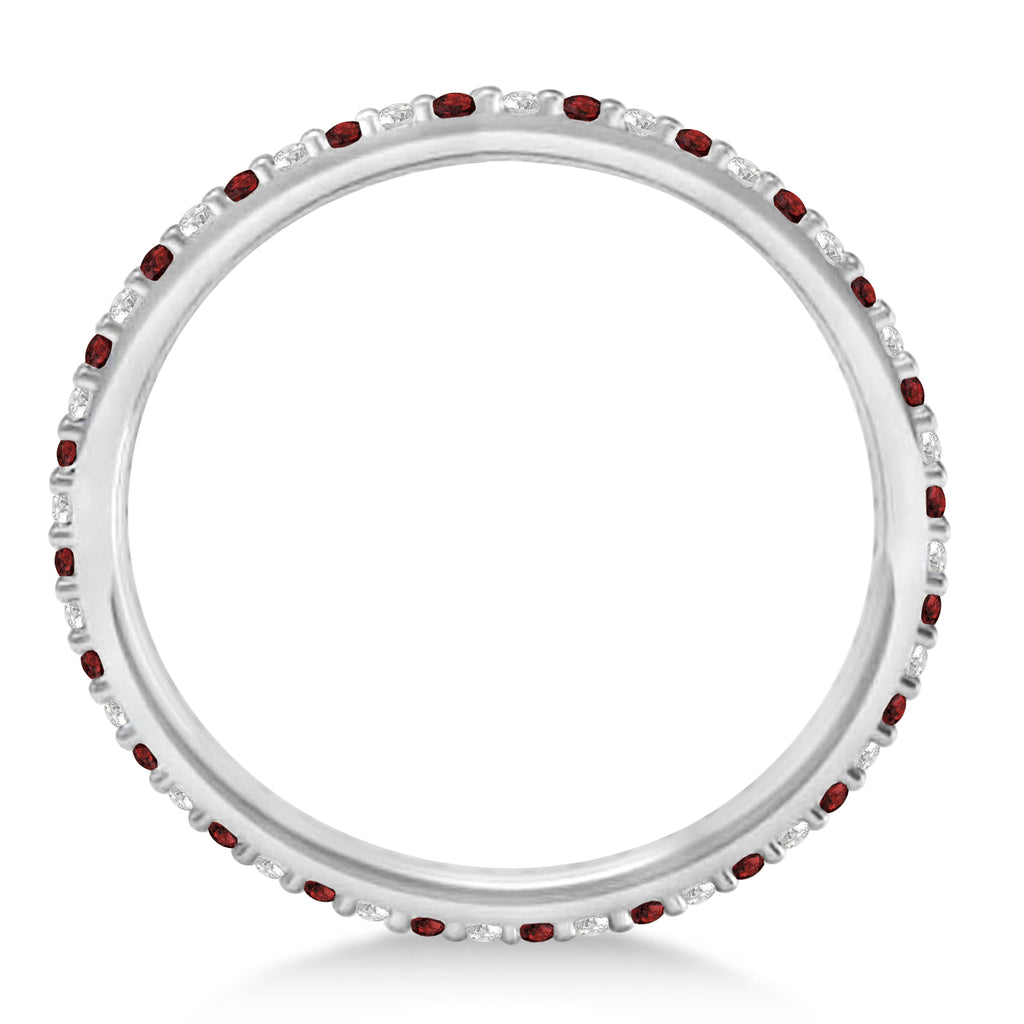 Petite Diamond & Garnet Eternity Wedding Band 14k White Gold (0.25ct)