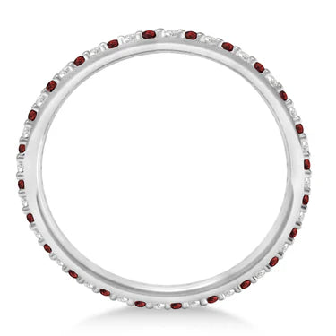 Petite Diamond & Garnet Eternity Wedding Band 14k White Gold (0.25ct)