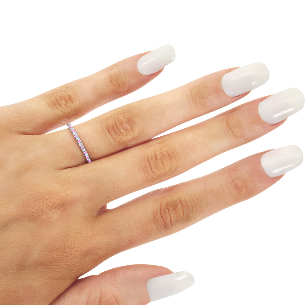 Petite Diamond & Pink Sapphire Eternity Wedding Band 14k White Gold (0.25ct)