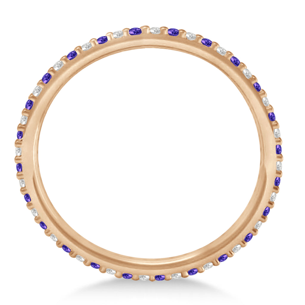 Petite Diamond & Tanzanite Eternity Wedding Band 14k Rose Gold (0.25ct)