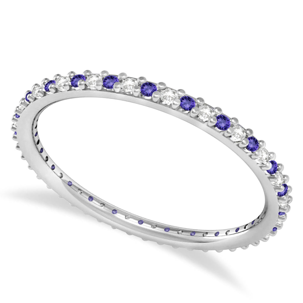 Petite Diamond & Tanzanite Eternity Wedding Band 14k White Gold (0.25ct)