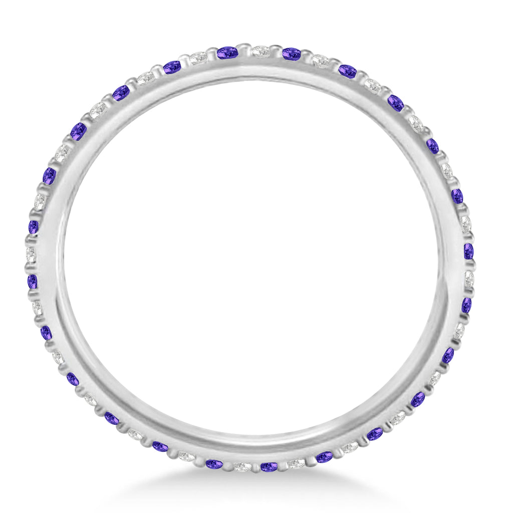 Petite Diamond & Tanzanite Eternity Wedding Band 14k White Gold (0.25ct)