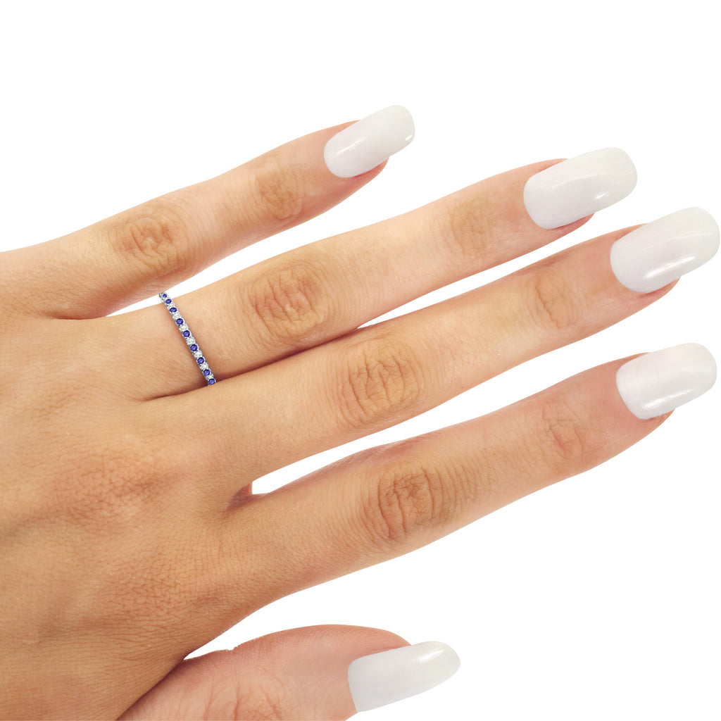 Petite Diamond & Tanzanite Eternity Wedding Band 14k White Gold (0.25ct)