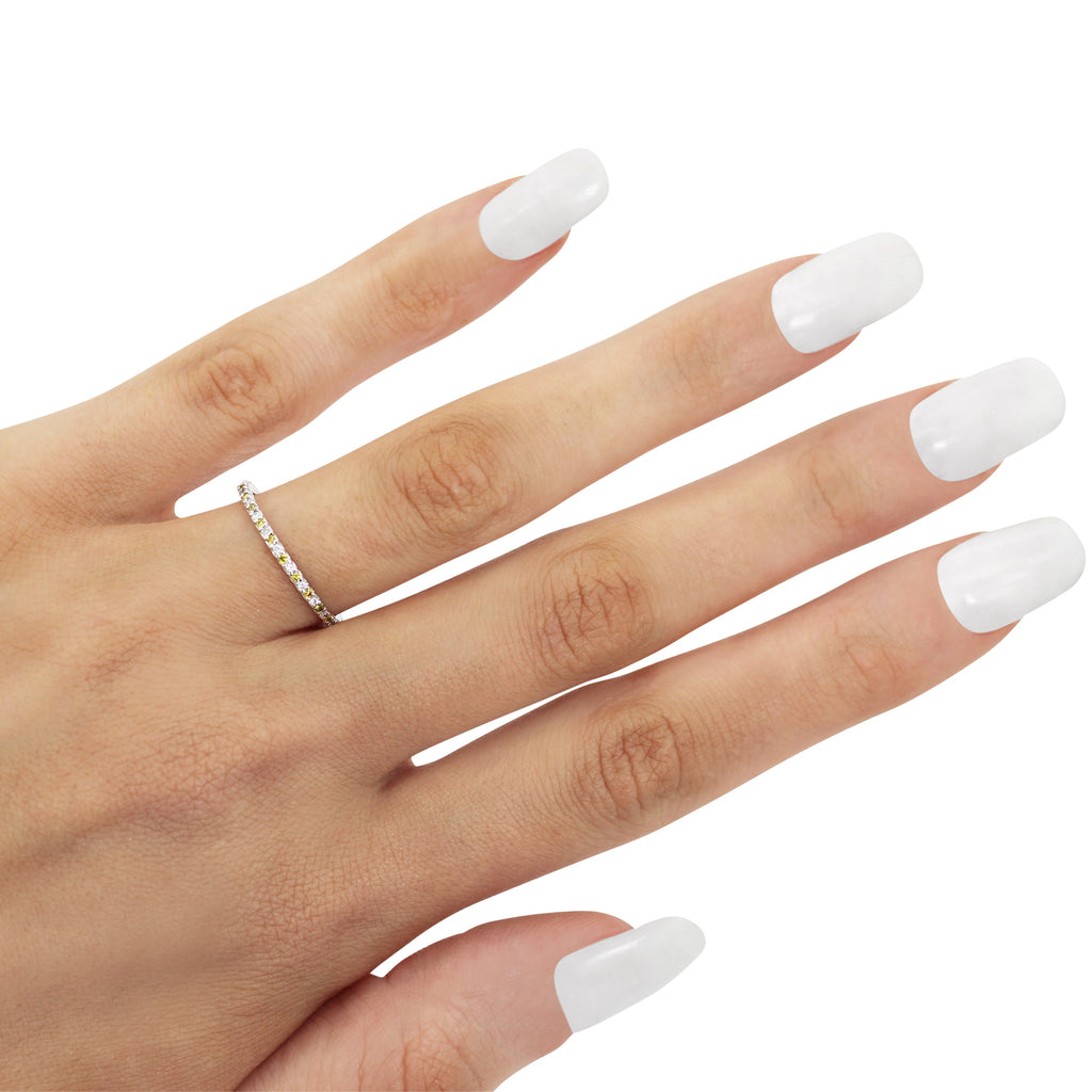 Petite Yellow & White Diamond Eternity Wedding Band 14k White Gold (0.25ct)