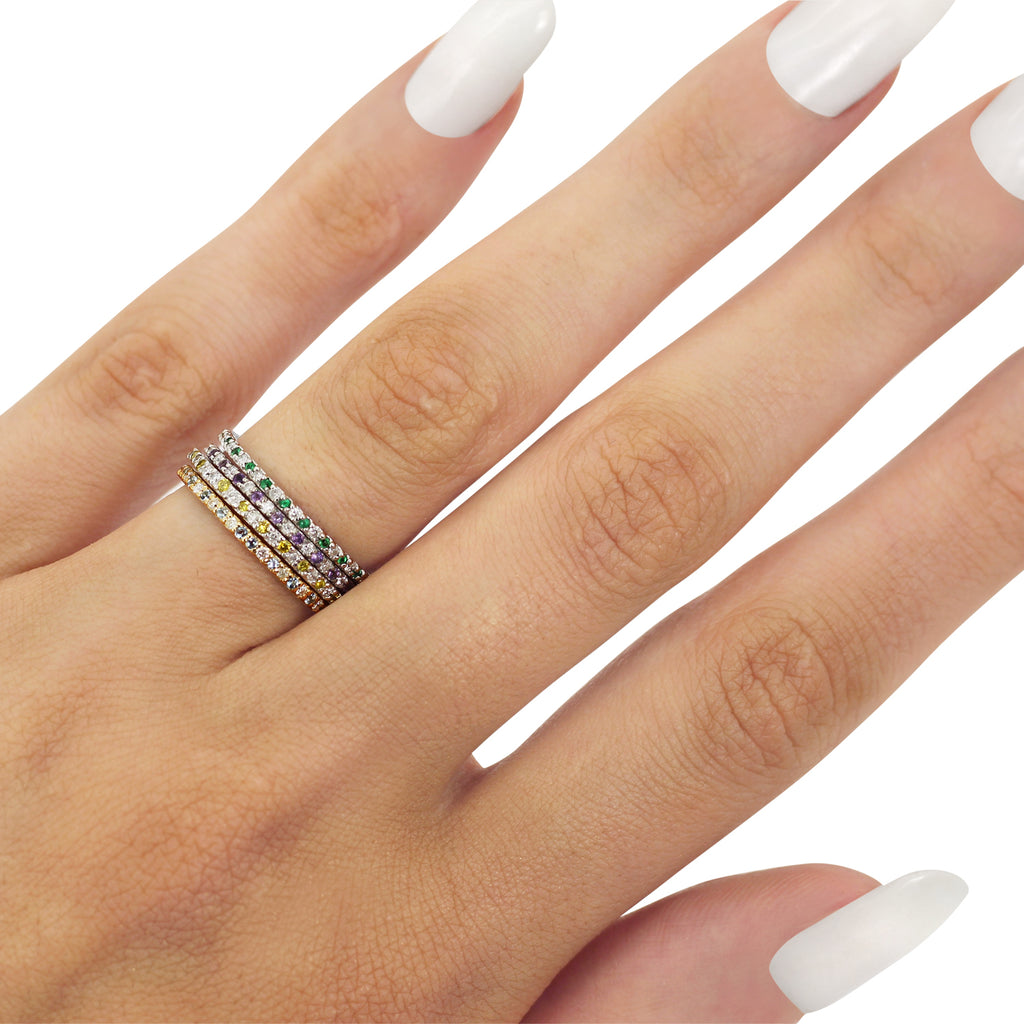 Petite Yellow & White Diamond Eternity Wedding Band 14k White Gold (0.25ct)