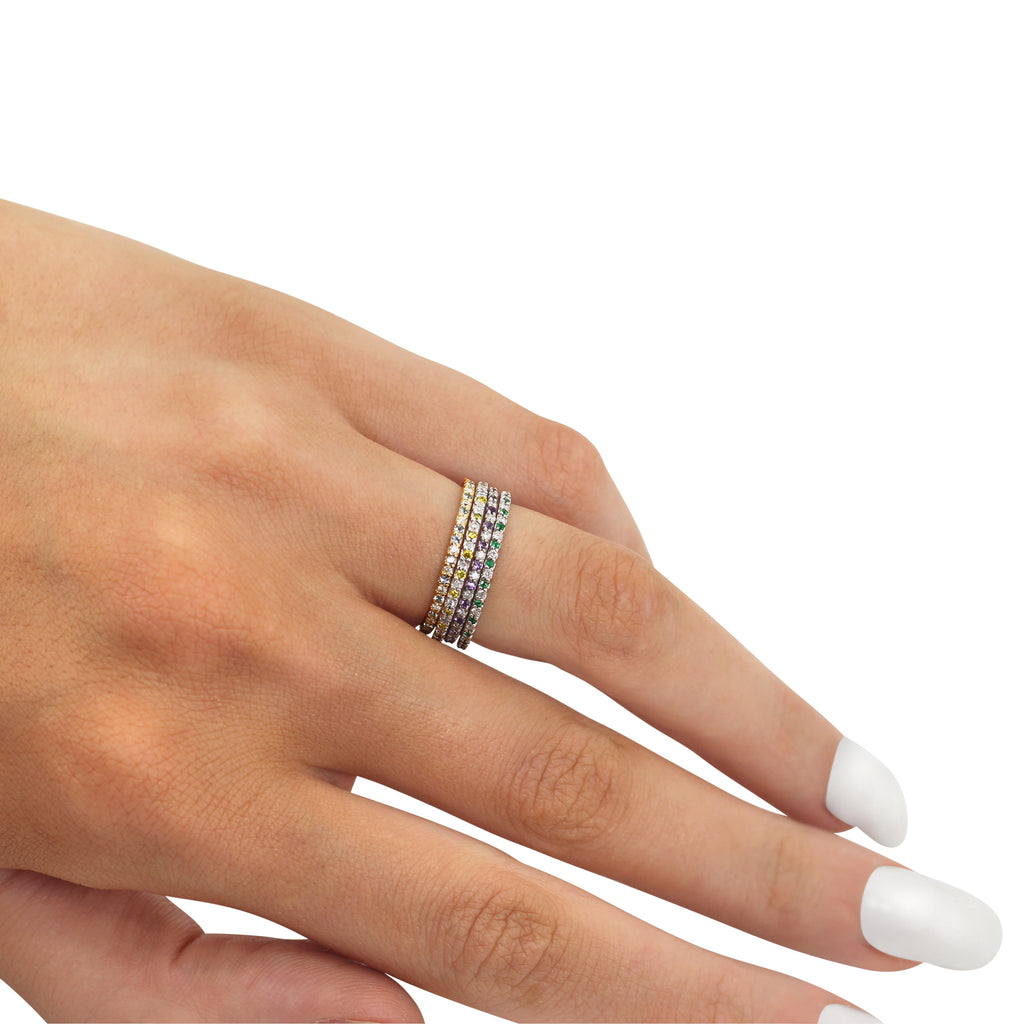 Petite Yellow & White Diamond Eternity Wedding Band 14k White Gold (0.25ct)