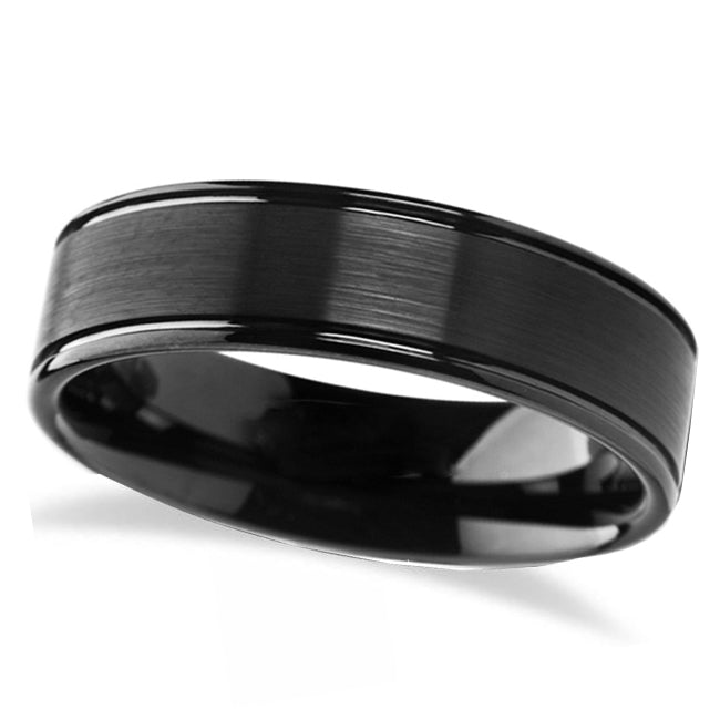 Flat Brushed Finish Center Black Tungsten Carbide Wedding Band (6mm)