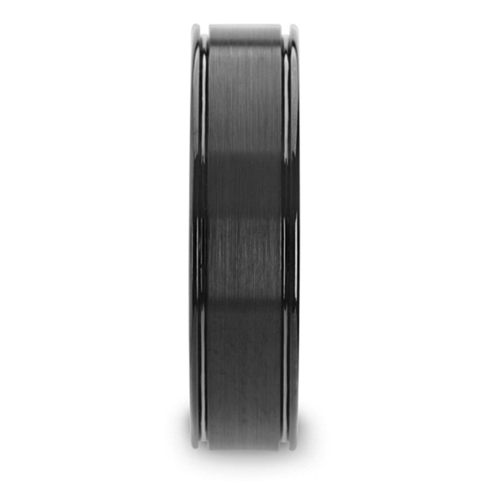 Flat Brushed Finish Center Black Tungsten Carbide Wedding Band (6mm)