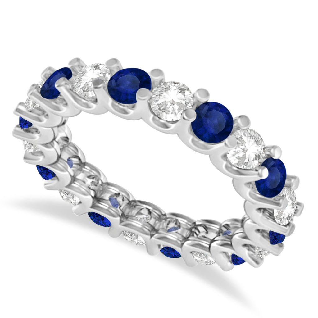 Diamond & Blue Sapphire Eternity Wedding Band 14k White Gold (2.40ct)