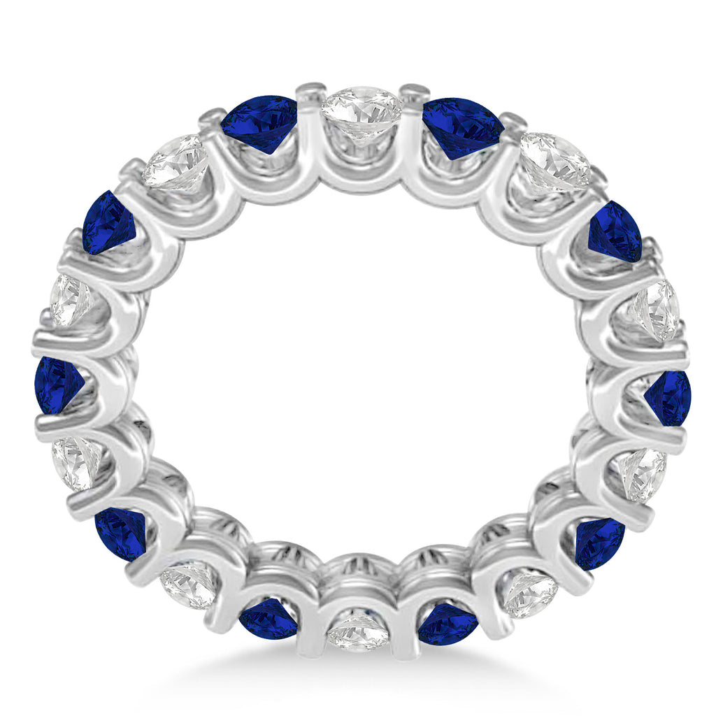 Diamond & Blue Sapphire Eternity Wedding Band 14k White Gold (2.40ct)