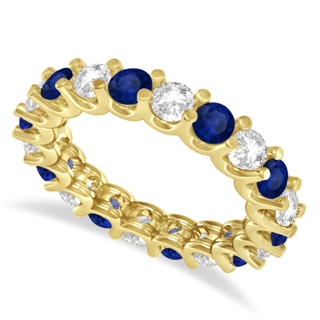 Diamond & Blue Sapphire Eternity Wedding Band 14k Yellow Gold (2.40ct)