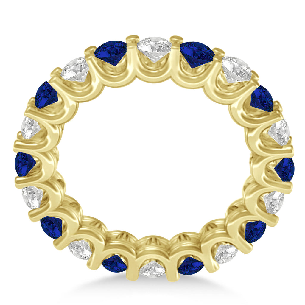 Diamond & Blue Sapphire Eternity Wedding Band 14k Yellow Gold (2.40ct)
