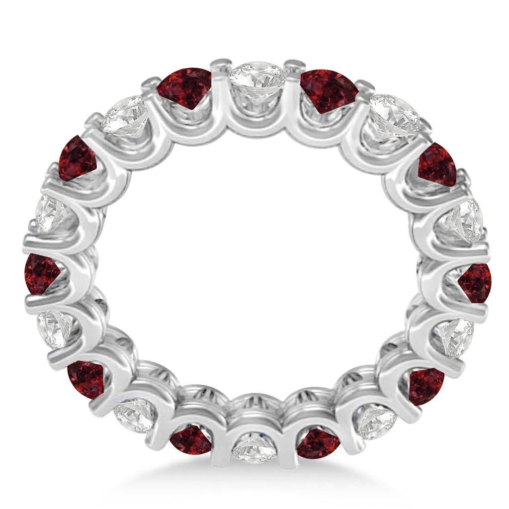 Diamond & Garnet Eternity Wedding Band 14k White Gold (2.40ct)