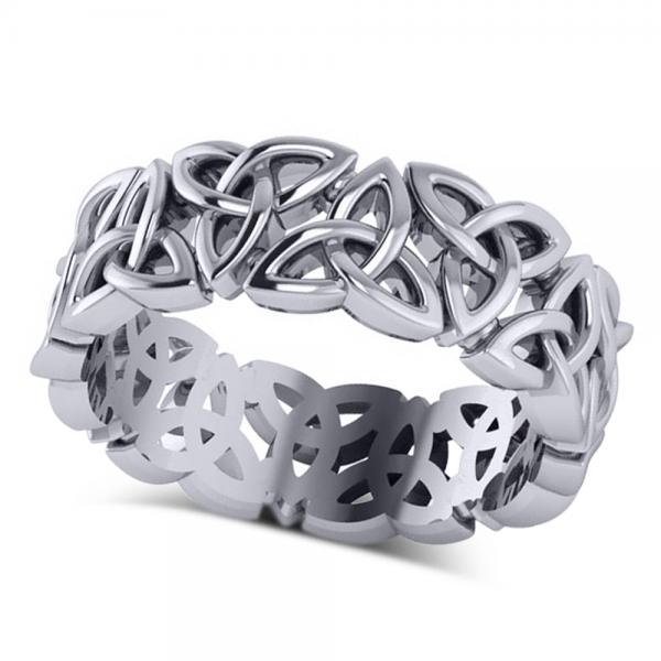 Triangular Trinity Celtic Knot Eternity Wedding Band 14k White Gold