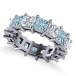 Princess Diamond & Aquamarine Wedding Band 14k White Gold (10.08ct)