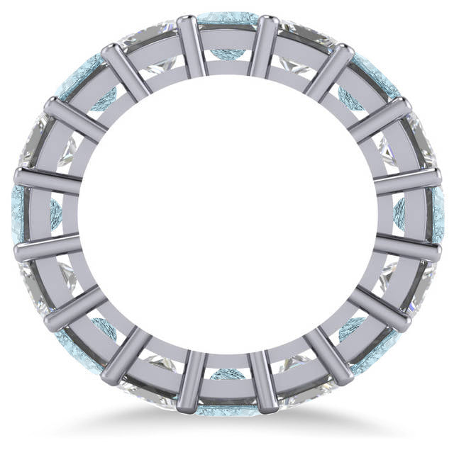 Princess Diamond & Aquamarine Wedding Band 14k White Gold (10.08ct)