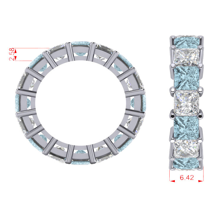 Princess Diamond & Aquamarine Wedding Band 14k White Gold (10.08ct)