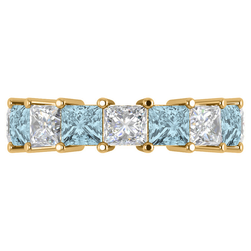 Princess Diamond & Aquamarine Wedding Band 14k Yellow Gold (10.08ct)