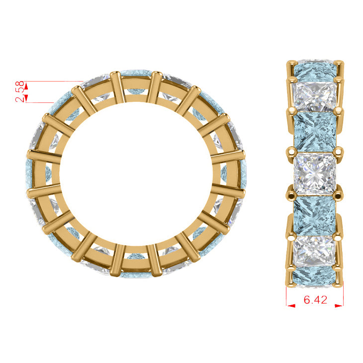 Princess Diamond & Aquamarine Wedding Band 14k Yellow Gold (10.08ct)