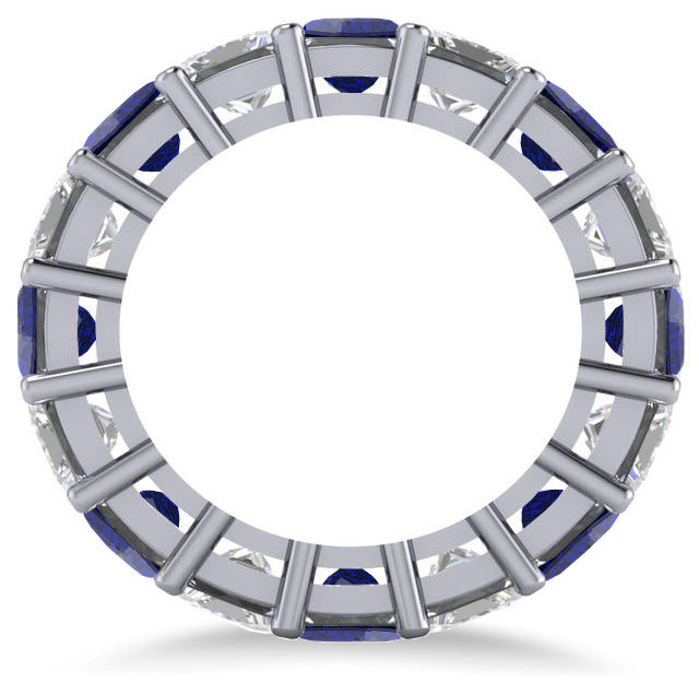 Princess Diamond & Blue Sapphire Wedding Band 14k White Gold (10.08ct)