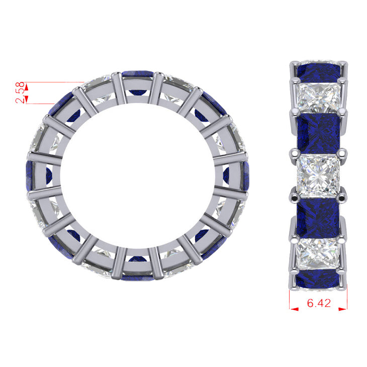 Princess Diamond & Blue Sapphire Wedding Band 14k White Gold (10.08ct)
