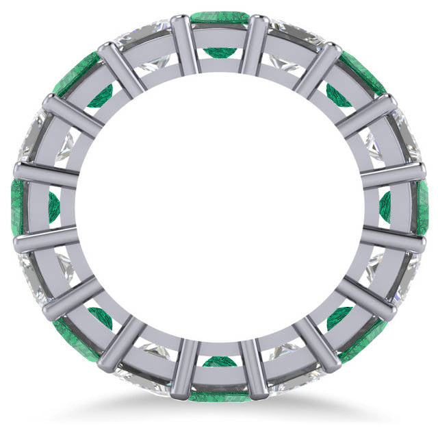 Princess Diamond & Emerald Wedding Band 14k White Gold (10.08ct)