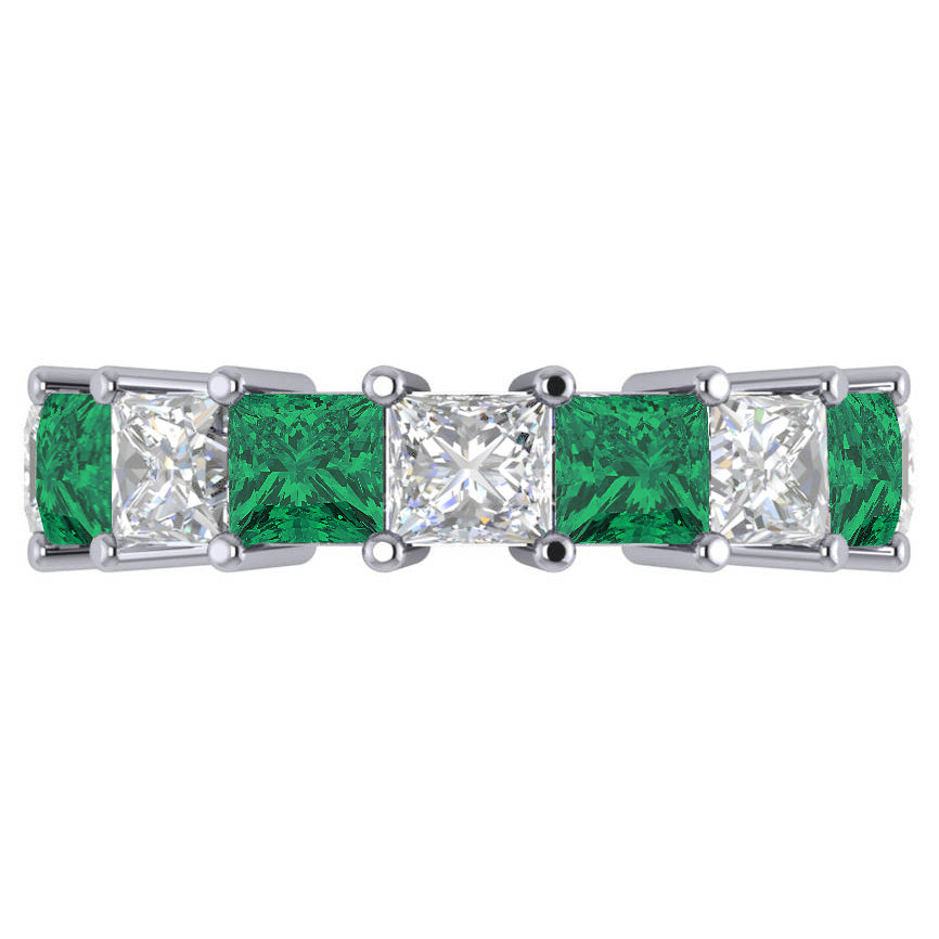Princess Diamond & Emerald Wedding Band 14k White Gold (10.08ct)