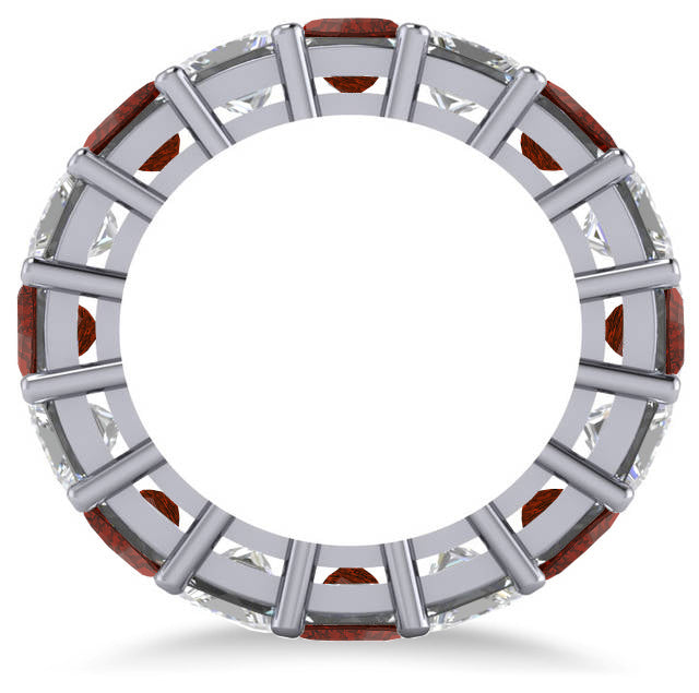 Princess Diamond & Garnet Wedding Band 14k White Gold (10.08ct)