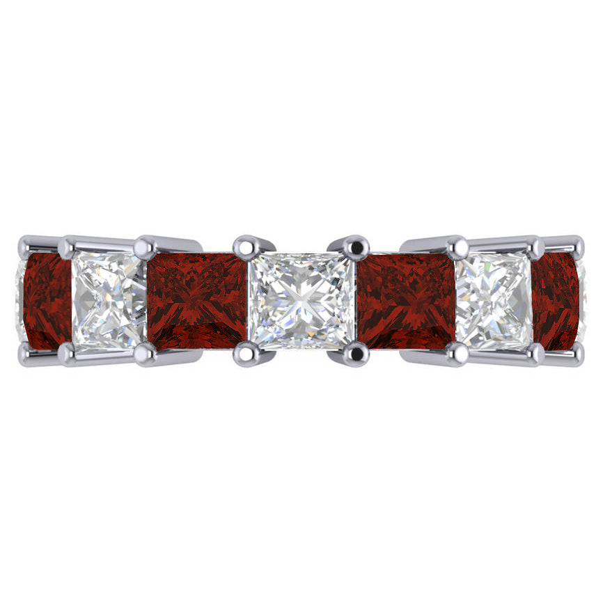 Princess Diamond & Garnet Wedding Band 14k White Gold (10.08ct)