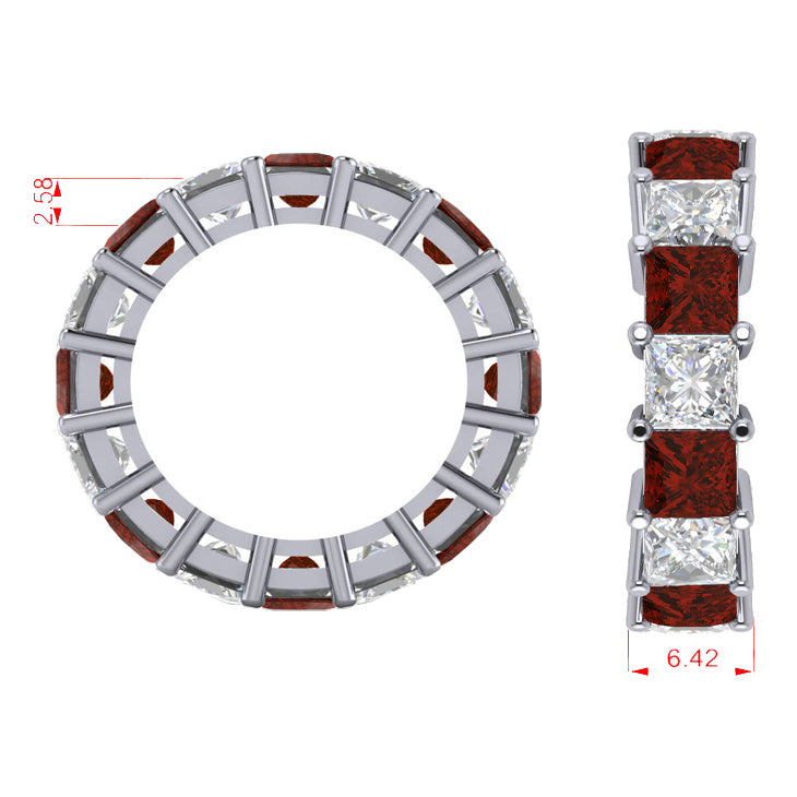 Princess Diamond & Garnet Wedding Band 14k White Gold (10.08ct)