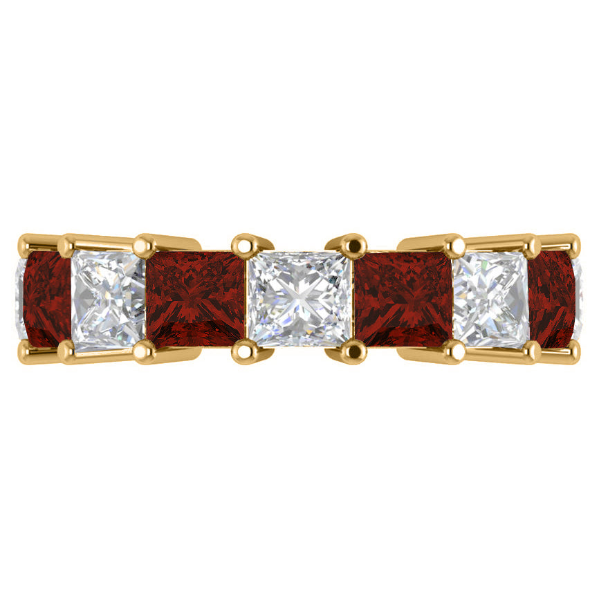 Princess Diamond & Garnet Wedding Band 14k Yellow Gold (10.08ct)