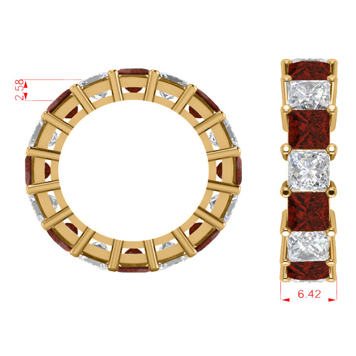 Princess Diamond & Garnet Wedding Band 14k Yellow Gold (10.08ct)