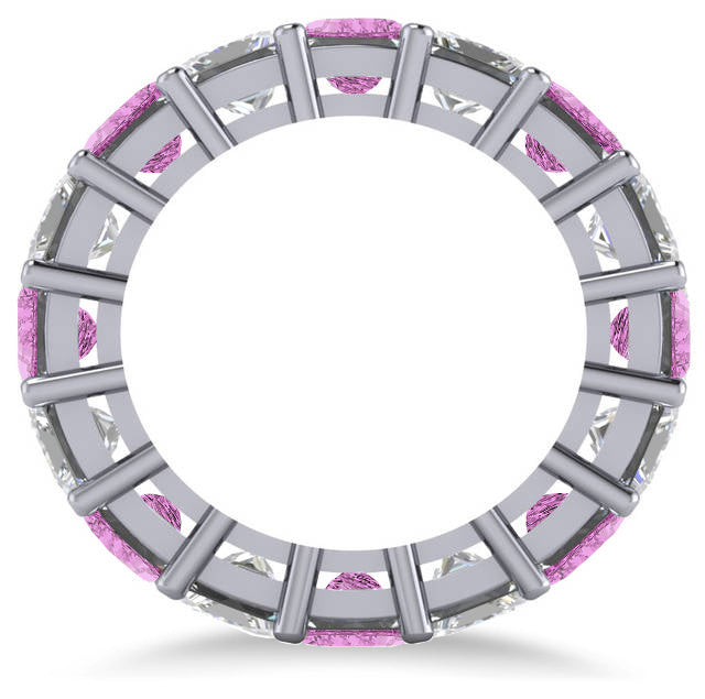 Princess Diamond & Pink Sapphire Wedding Band 14k White Gold (10.08ct)